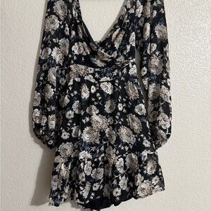 Altar'd State Black and White Ruffled Plunge Dress